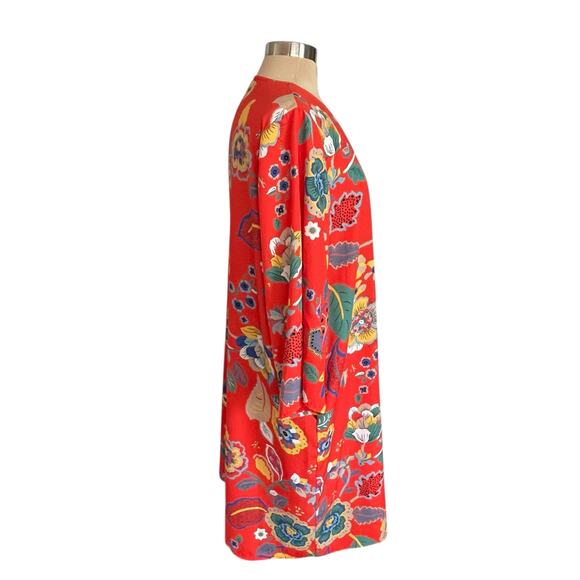 Jodifl Red Bold Floral Print Kimono LARGE Bright Colorful Summery Beach Resort - Picture 3 of 7